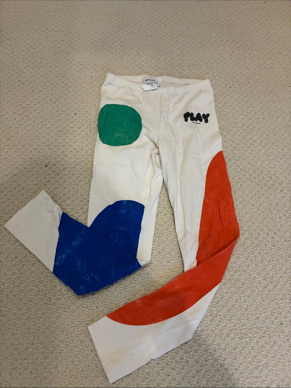 Kids Bobo Choses White Leggings with Green, Blue & Red Shapes
